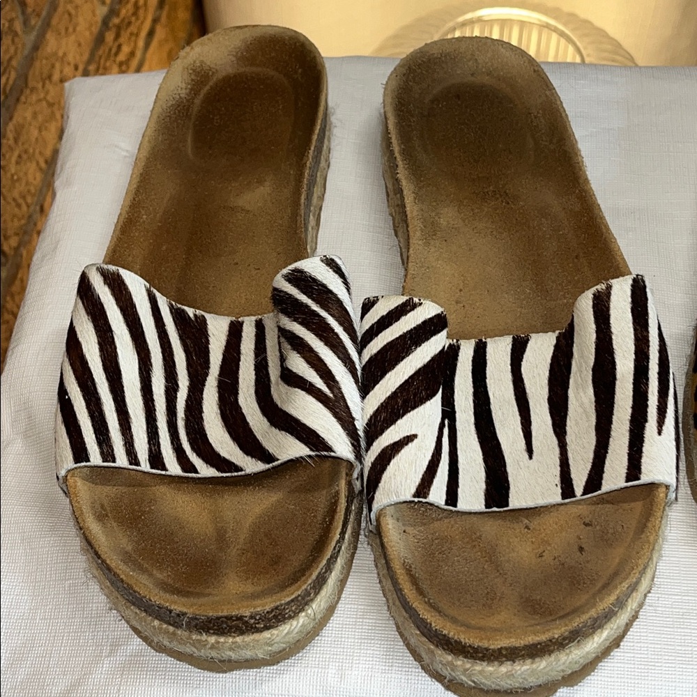 Yokono Zebra ponyhair Espadrille Slide Sandals Women’s Size 8 Leather Boho - Picture 6 of 6